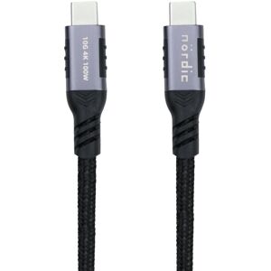 NÖRDIC 3m USB3.2 Gen2 USB-C til C nylonflettet kabel hurtigopladning med strømforsyning PD100W 10Gbps 5A med Emarker