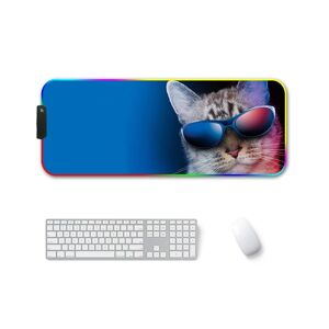 Shoppo Marte 300x800x4mm F-01 Rubber Thermal Transfer RGB Luminous Non-Slip Mouse Pad(Glasses Cat)