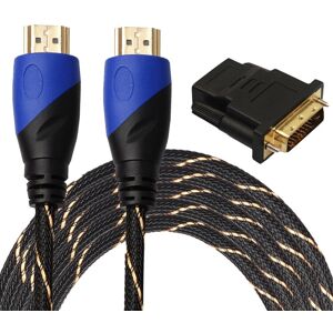 Shoppo Marte 5m HDMI 1.4 Version 1080P Woven Net Line Blue Black Head HDMI Male to HDMI Male Audio Video Connector Adapter Cable with DVI Adapter Set