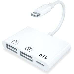 NÖRDIC Lightning hub med 2xUSB En port og 1x Lightning port hvid 10cm kabel