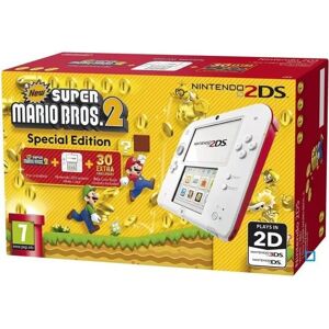 Nintendo 2ds hvid og rød konsol + nye super mario bros2 spil (brugt, god stand)