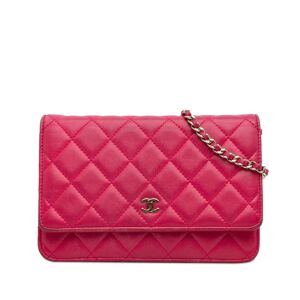 Pre-owned Chanel Classic Lambskin Wallet on Chain Pink