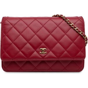 Pre-owned Chanel Classic Lambskin Wallet on Chain Red