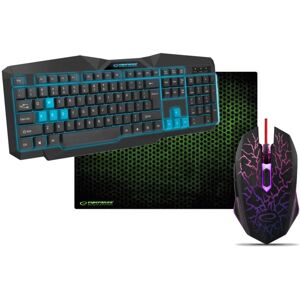 Esperanza 3 i 1 Gaming pakke. LED-oplyst tastatur, mus med LED lys & musemåtte.