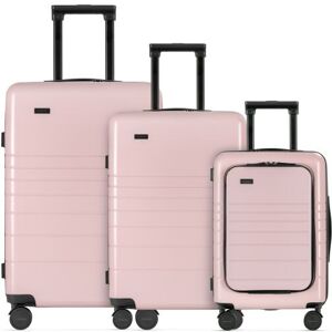 Sæt med 3 Eternitive E3 kufferter / TSA kombinationslås / størrelse S + M + L / farve pink / håndbagage med ekstra lomme og USB-C og USB-A port / 360°