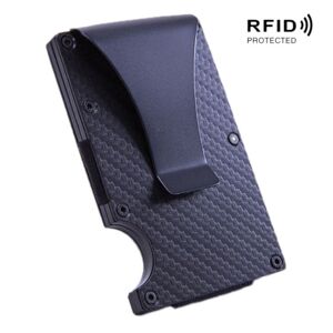 shopnbutik Carbon Fiber Wallet Metal RFID Bank Card Holder(Black)
