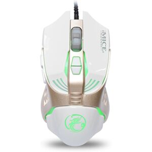 iMICE V5 USB 7 Buttons 4000 DPI Wired Optical Colorful Backlight Gaming Mouse for Computer PC Laptop (White)