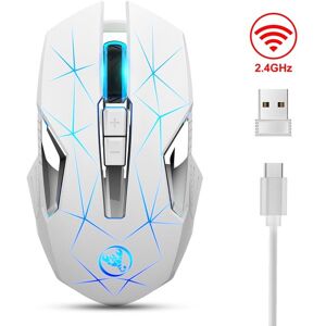 HXSJ T300 7 Keys 2400DPI 2.4G Colorful Luminous Wireless Mouse(White)