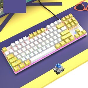 Shoppo Marte FOREV FV-301 87-keys Blue Axis Mechanical Gaming Keyboard, Cable Length: 1.6m(Yellow + White)