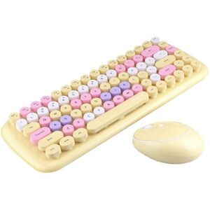 Mofii CADNY Pink Girl Heart Mini Mixed Color Wireless Keyboard Mouse Set (Yellow)