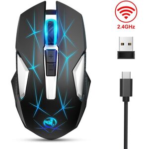 HXSJ T300 7 Keys 2400DPI 2.4G Colorful Luminous Wireless Mouse(Black)