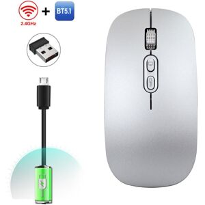 HXSJ M103 1600DPI Dual Mode 2.4GHz + Bluetooth 5.1 Wireless Rechargeable Mouse(Silver)