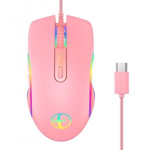 Shoppo Marte E32  7 Keys 3200 DPI Pink Girls RGB Glowing Wired Mouse Gaming Mouse, Interface: Type-C