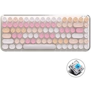 Ajazz K840T 84-Key Wireless/Bluetooth/Wired Three-Mode Round Key Punk Keycap Mechanical Keyboard Green Shaft (White Peach Mousse)