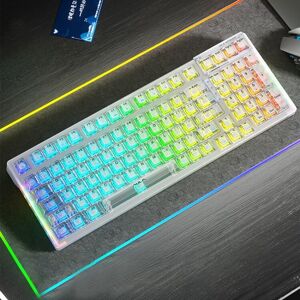 AULA F98 99-Key Wired 2.4G Bluetooth RGB Three Mode Mechanical Keyboard, Ice Crystal Switch(White)