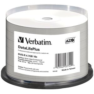 Verbatim Printbar Data Life Plus Dvd-r 4.7gb 16x Hastighed 50 Enheder Grå