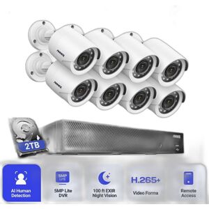 SupplySwap 8CH 5MP DVR CCTV Overvågningssystem - 4/8stk 1080P 2MP Sikkerhedskameraer IR IP66 Udendørs Kit