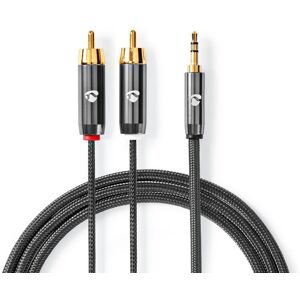 Nedis Stereo Audio kabel   3.5 mm Hanstik   2x RCA Hanstik   Guldplateret   1.00 m   Runde   Grå / Gun Metal Grå   Cover Window Box