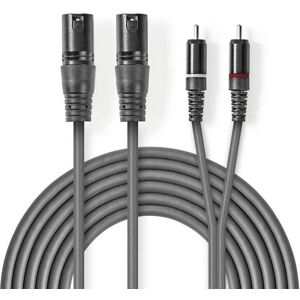 Nedis Balanceret Audio kabel   2x XLR 3-Pin Hanstik   2x RCA Hanstik   Nikkelplateret   3.00 m   Runde   PVC   Mørkegrå   Kartonhylster