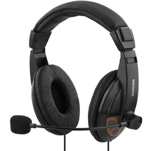 Deltaco headset, lukket, volumenkontrol på kablet, 2x3,5mm, 2m kabel,