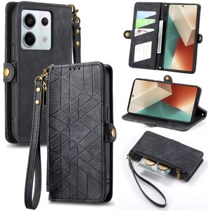 My Store For Redmi Note 13 Pro 4G Geometric Zipper Wallet Side Buckle Leather Phone Case(Black)