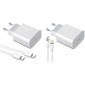 Teknikproffset 2-pak oplader til iPhone / Android 20W med USB-C til Lightning og USB-C - Hurtigoplader