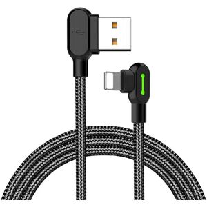 Mcdodo CA-4679 Vinklet Lightning (Ikke-MFI'er) til vinklet USB A-kabel til synkronisering og hurtig opladning, LED, sort, 3m