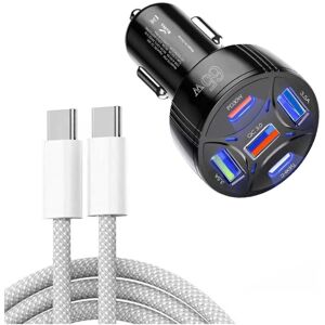 My Store TE-P50 65W PD30W Type-C x 2 + USB x 3 Multi Port Car Charger with 1m Type-C to Type-C Data Cable(Black)