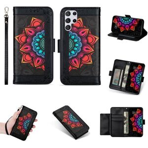 CaseOnline Flower wallet cover 4-kort Samsung Galaxy S22 Ultra - Sort