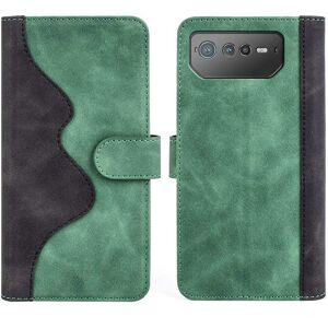 Generic To Farvet Læder Flip Etui til ASUS Rog Phone 6 - Grøn