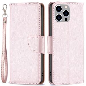 SKALO iPhone 15 Pro Max Litchi Flip Cover - Rosa guld