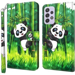 shopseez Samsung Galaxy A23 4G / 5G 3D maling mønster TPU + PU læder telefonetui (Panda klatring bambus)