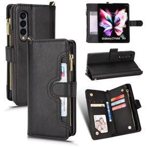 Shoppo Marte For Samsung Galaxy Z Fold4 5G Litchi Texture Zipper Leather Phone Case(Black)