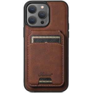 For iPhone 15 Pro Suteni H17 Litchi Texture Leather MagSafe Detachable Wallet Phone Case(Brown)