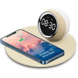 My Store K22T 15W Multifunctional Rotatable Clock Night Light Wireless Fast Charger, Color: Wheat-color