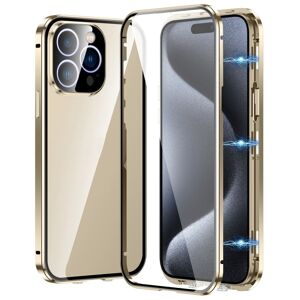 My Store For iPhone 15 Pro Max Magnetic Double-buckle HD Tempered Glass Phone Case(Gold)