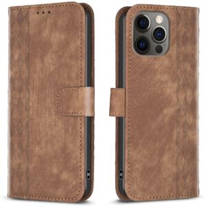 My Store For iPhone 12 Pro Max Plaid Embossed Leather Phone Case(Brown)