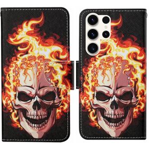 My Store For Samsung Galaxy S24 Ultra 5G Colored Drawing Pattern Leather Phone Case(Flame Skull)