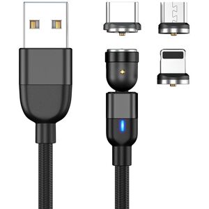 Global Magnetisk kabel, Lightning + Micro USB + USB-C, 3A