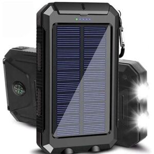 Power Bank Solar Charger New Powerbank med solceller - 20.000 mAh - Sort
