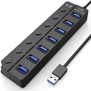 INF USB splitter USB 3.0 hub 5 Gbps 7-ports individuelle LED tænd/sluk-knapper