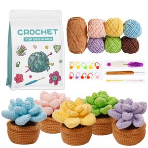 My Store 5pcs /Set Fleshy  Crochet Starter Kit for Beginners with  Step-by-Step Video Tutorials