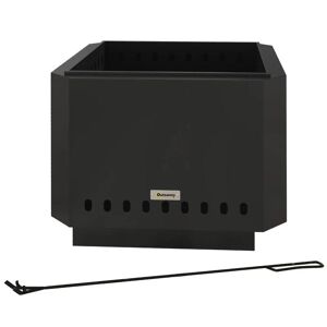 Rootz Living Rootz Fire Pit - Inklusiv poker - Ildtønde - Robust konstruktion - Metal og rustfrit stål - Sort - 48L x 48W x 41H cm