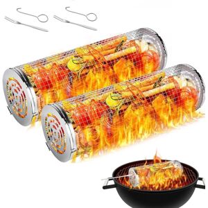 Tbutik 2-Pack grill grill kurv cylinder rullende i rustfri udendørs campingfest