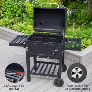 Monster Shop XL BBQ Røggrill Kulgrill Bærbar BBQ Grill Trolley Udendørs Madlavning Sort Rustfrit Stål Termometer Regnslag