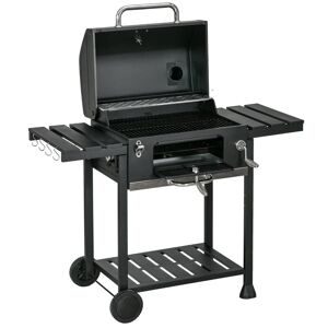 Rootz Living Rootz Kulgrill - Termometer oplukker - BBQ Grill Smoker - Praktisk håndsving - Opvarmningsstativ - Galvaniseret stål-rustfrit stål - Sort - 120L x 64W