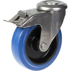 Parnells 125mm stainless steel swivel/brake castor with blue elastic rubber on nylon cent