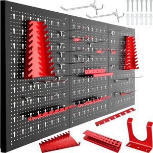 TecTake Værktøjsvæg med 25 kroge og beslag 120x2x60cm - sort/rød