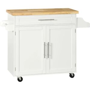 Rootz Living Rootz Køkkenvogn - Serveringsvogn - Køkkenø - 1 krydderihylde - 1 håndklædeholder - Højdejusterbar - Gummitræ - Hvid - 109L x 40W x 89H cm