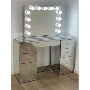 Bright Beauty Vanity - hollywood makeup bord - make up bord spejl glas - hollywood toiletbord - med make up spejl - 6 skuffer - spejl glas